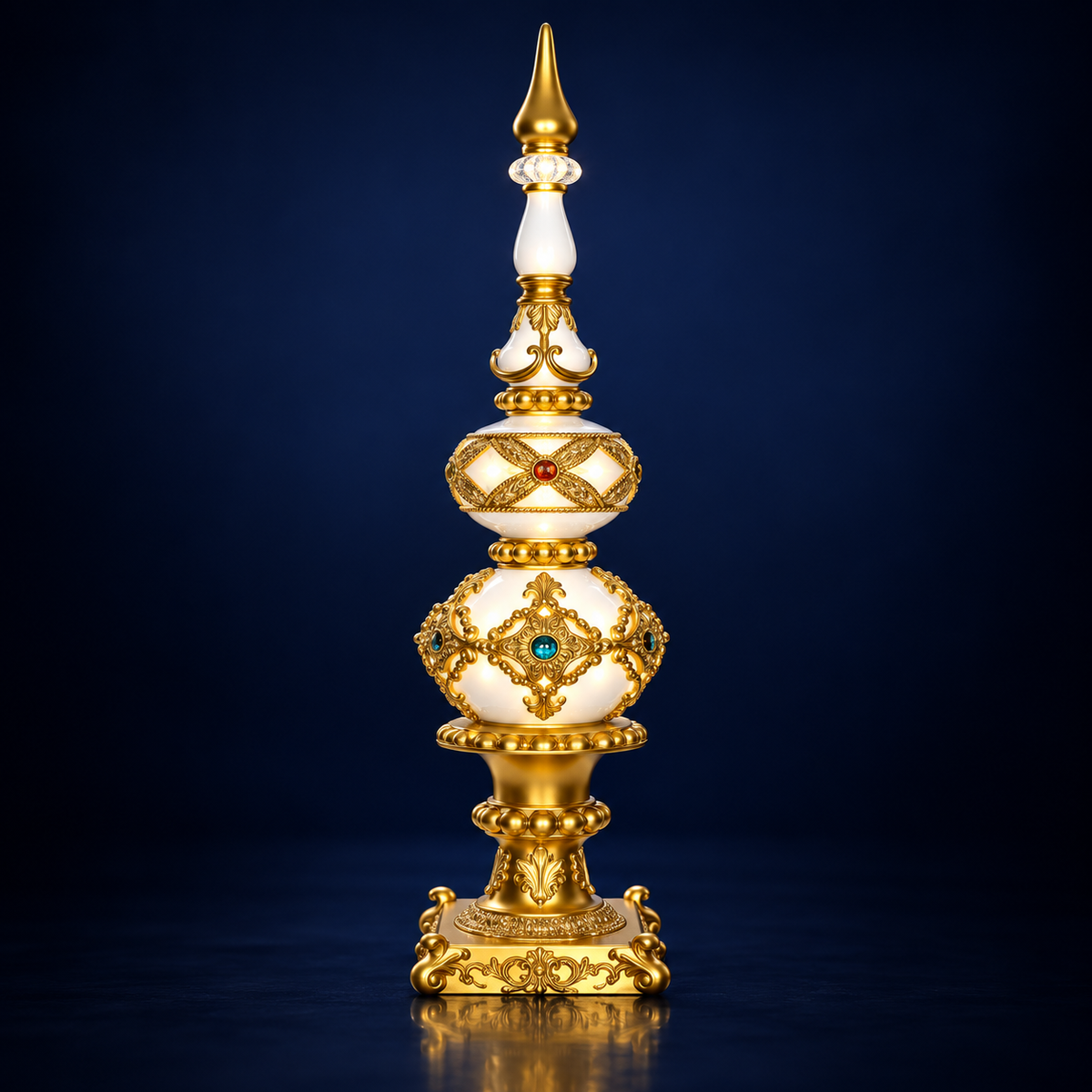 Ornament decorativ tip turn, alb cu auriu