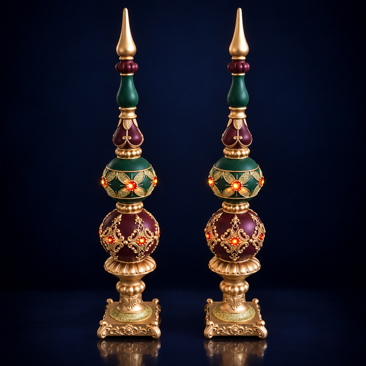 Set ornamente decorative tip turn, roșu, verde și auriu