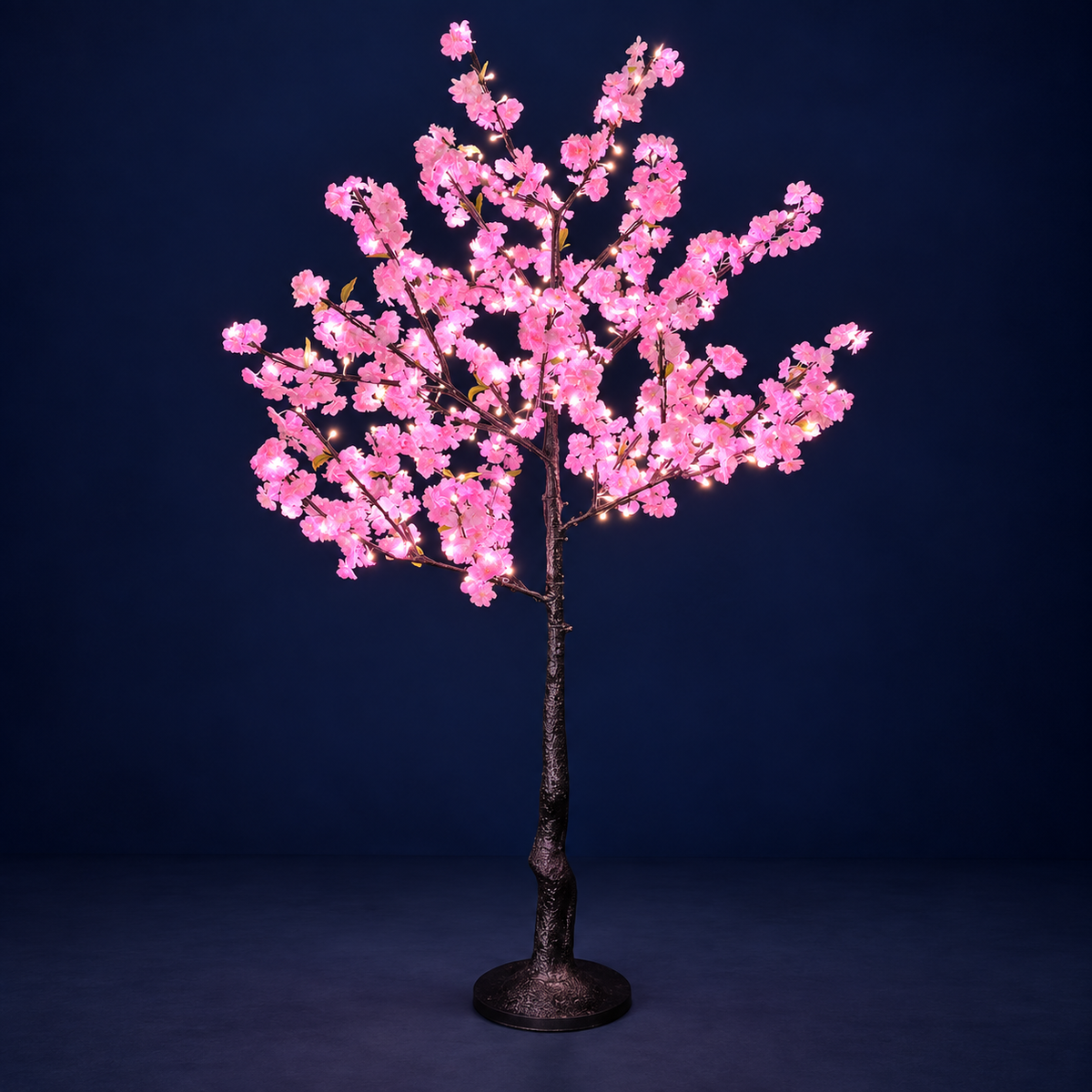 Copac luminos LED cu flori roz, model zvelt