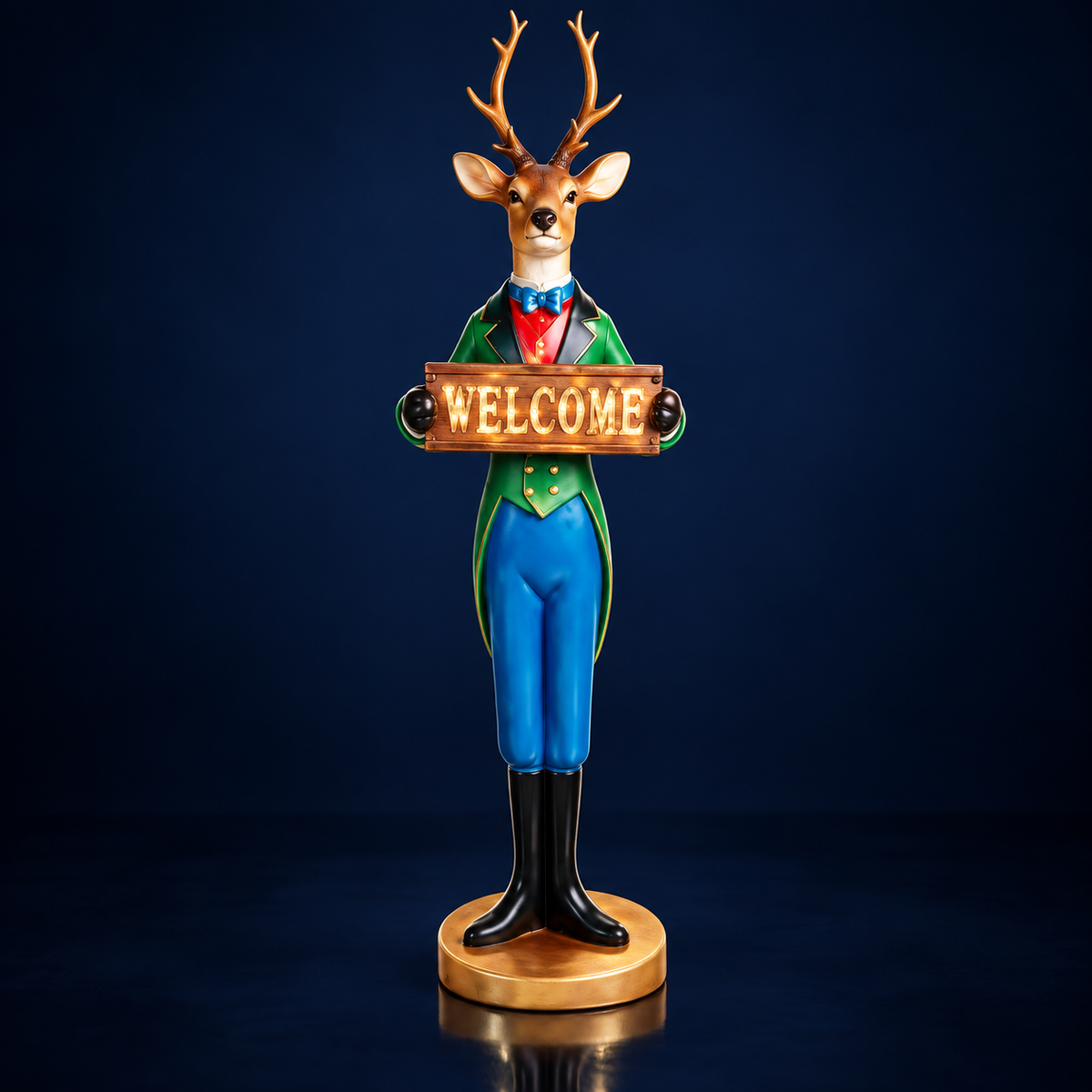 Statuie Ren cu pancartă „Welcome”