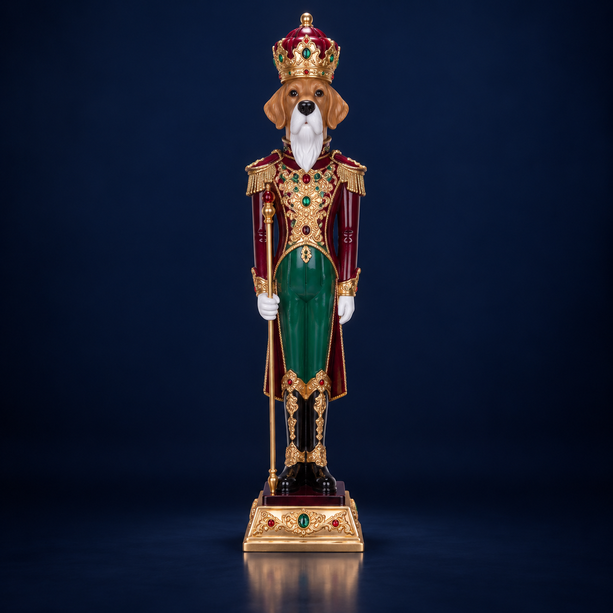 Statuie Spărgător de nuci Cățel, vișiniu cu verde