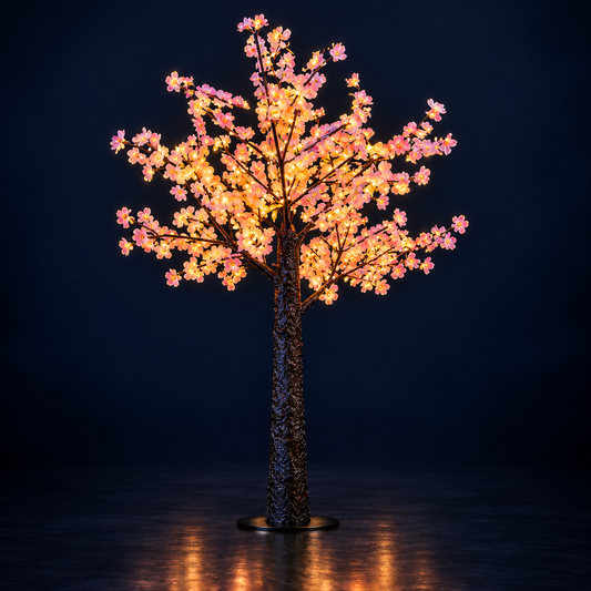 Copac luminos LED cu flori roz-portocalii