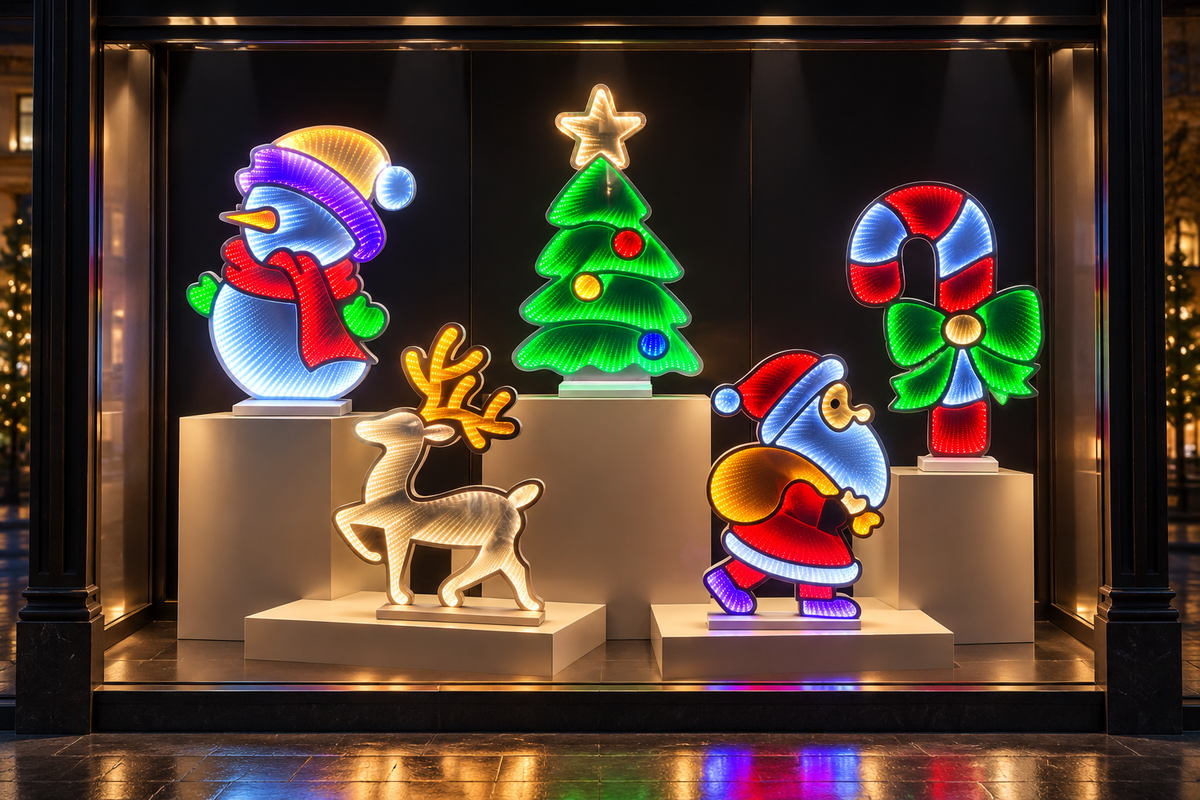 Set figurine luminoase LED cu efect de oglindă infinită