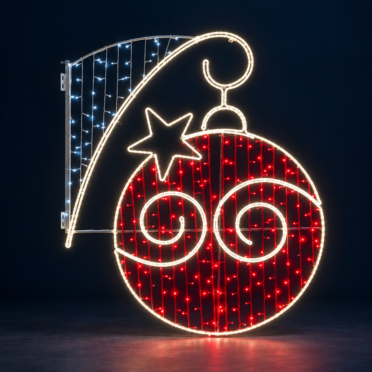 Motiv luminos LED pentru stâlp, glob roșu cu stea