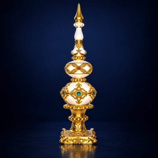 Ornament decorativ tip turn, alb cu auriu