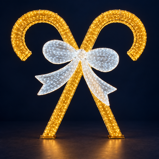 Bastoane de zahăr luminoase LED aurii cu fundă albă