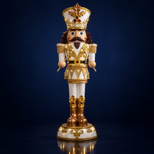 Statuie Spărgătorul de nuci alb cu auriu, toboșar