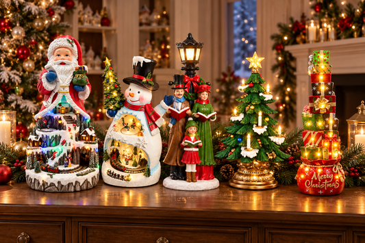 Set figurine de Crăciun cu sate de iarnă luminate