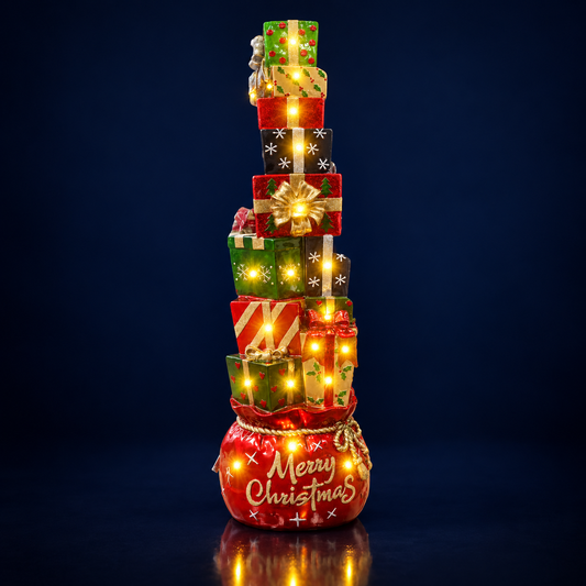 Turn de cadouri luminos cu sac „Merry Christmas”