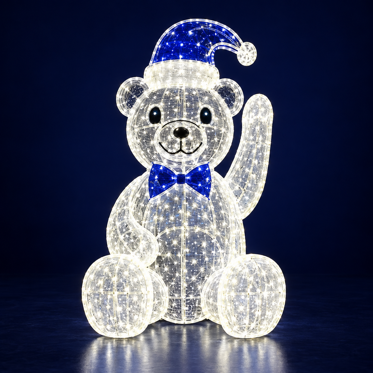 Ursuleț luminos LED alb cu căciulă albastră