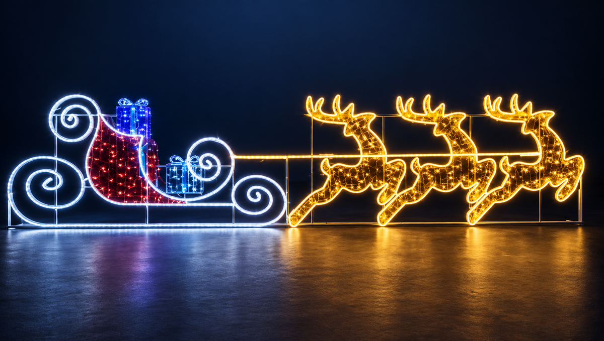 Sanie luminoasă LED cu trei reni