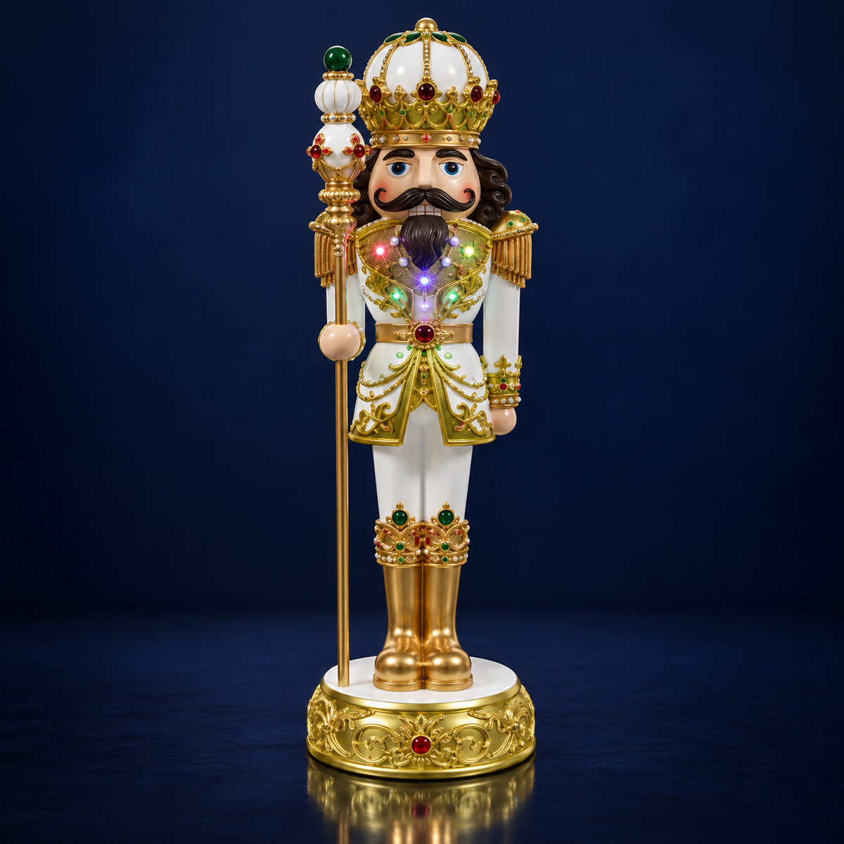 Statuie Spărgătorul de nuci alb cu auriu, cu luminițe