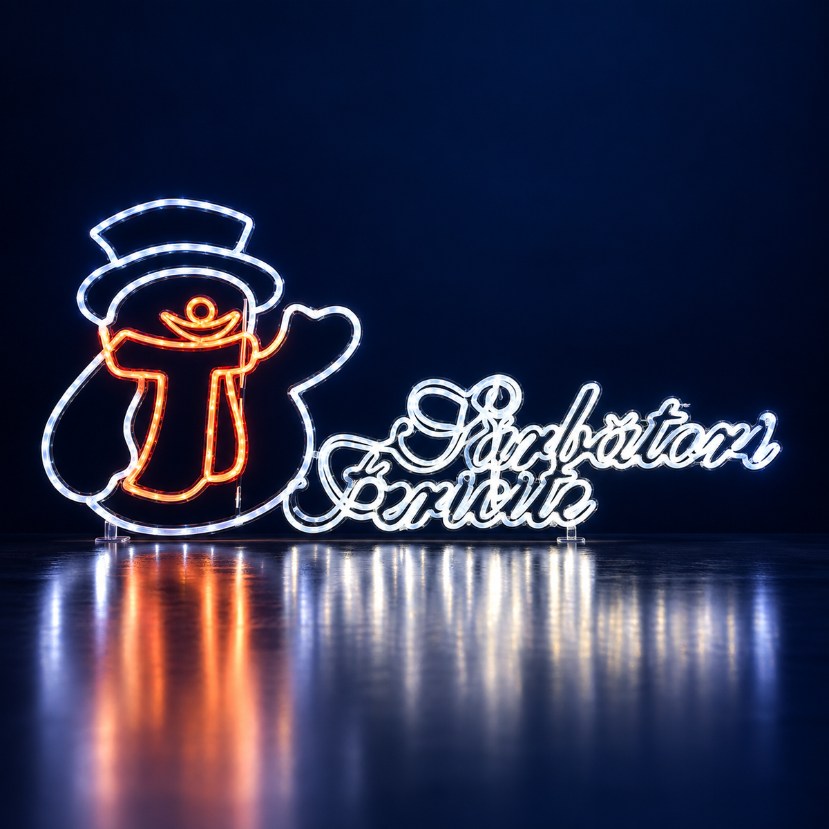 Motiv luminos LED Om de zăpadă cu „Sărbători Fericite”