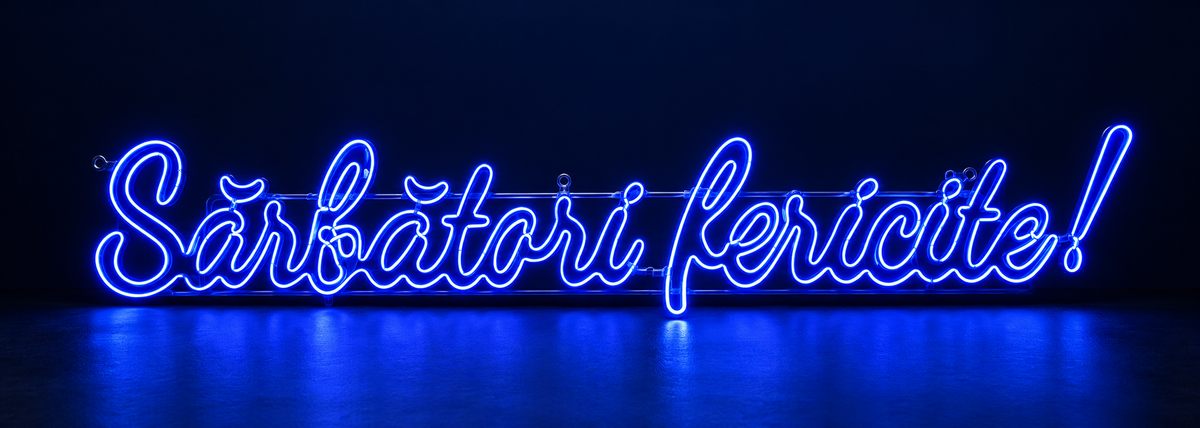 Mesaj luminos LED „Sărbători fericite!” albastru