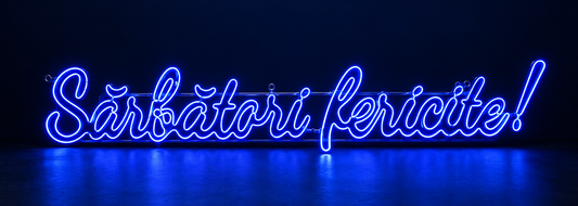 Mesaj luminos LED „Sărbători fericite!” albastru