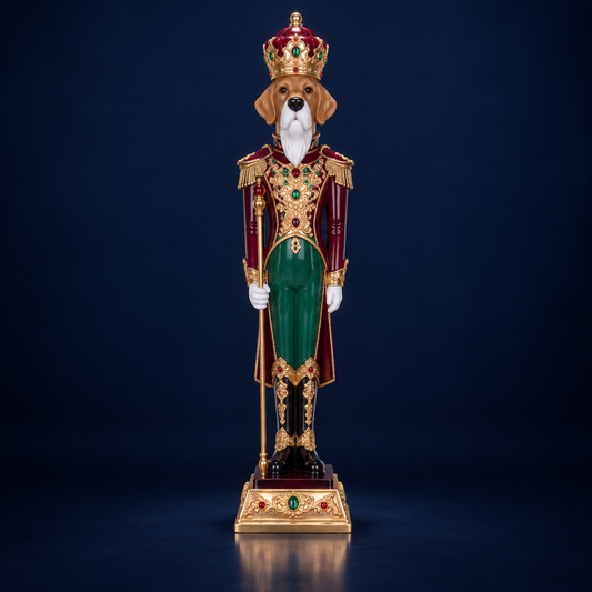 Statuie Spărgător de nuci Cățel, vișiniu cu verde