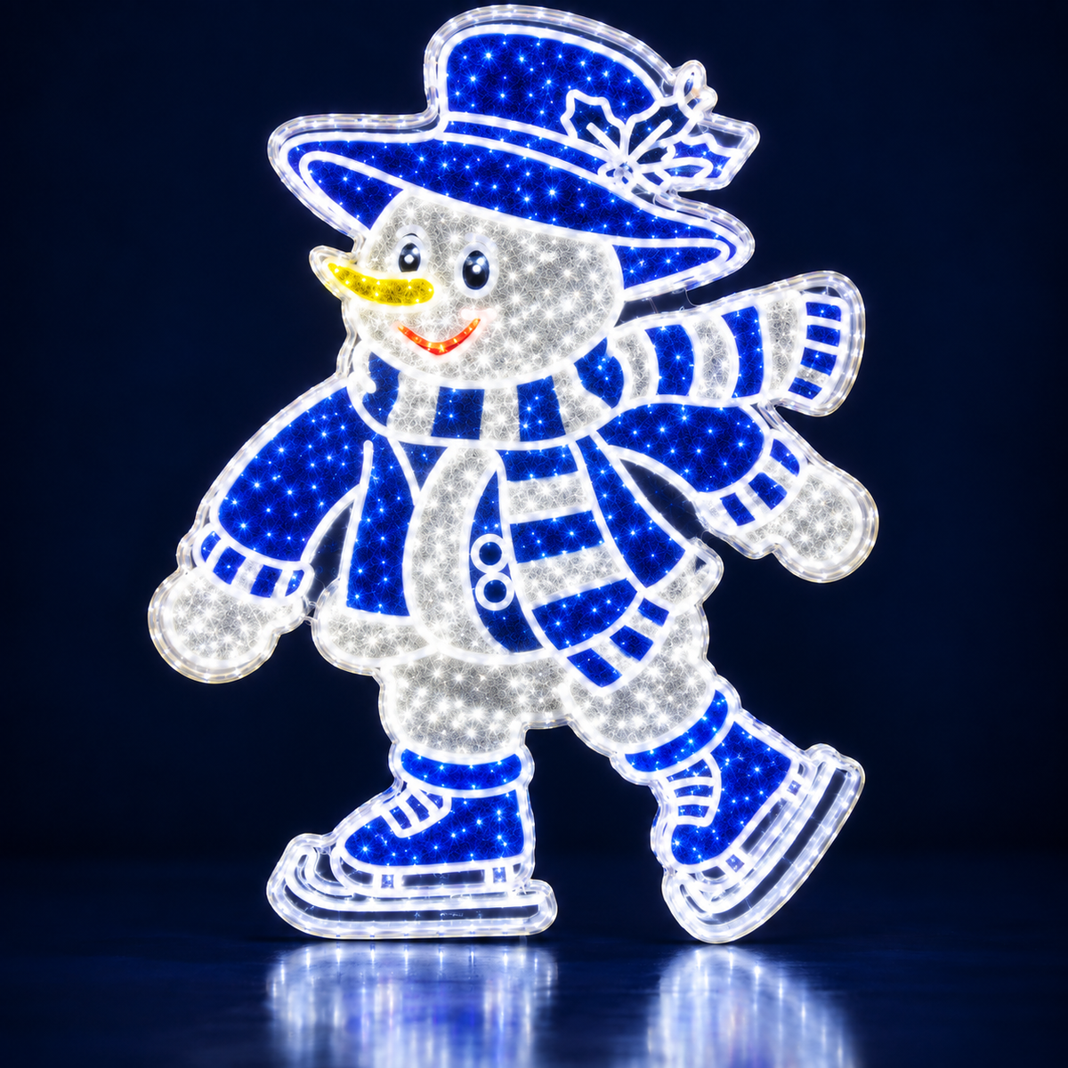 Figurină luminoasă LED Om de zăpadă pe patine, albastru