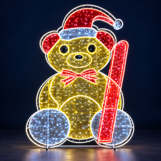 Figurină luminoasă LED Ursuleț cu căciulă de Moș