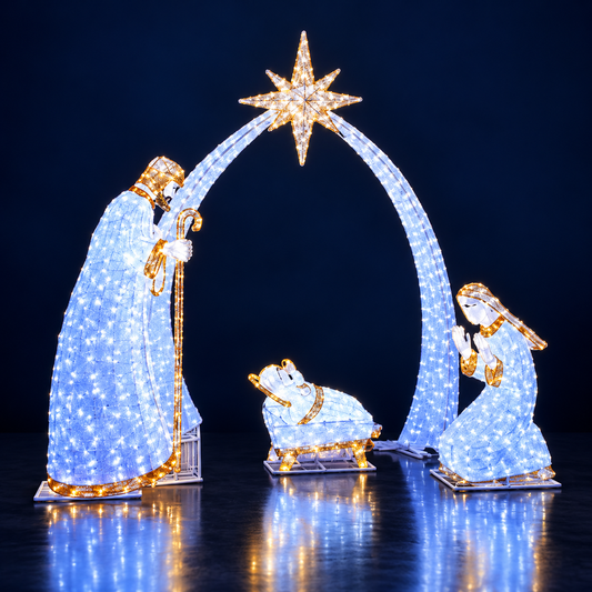 Scenă luminoasă LED Nașterea Domnului cu arcadă și stea