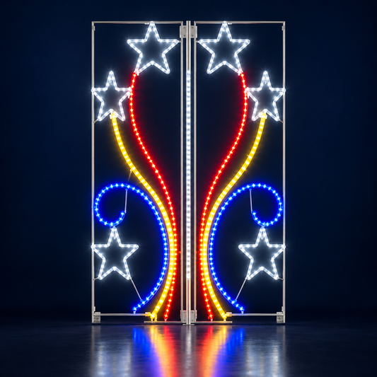 Motiv luminos LED cu stele și volute colorate