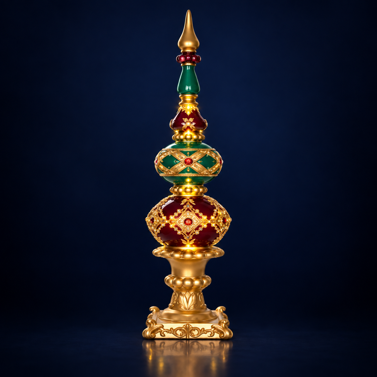 Ornament decorativ tip turn, roșu, verde și auriu
