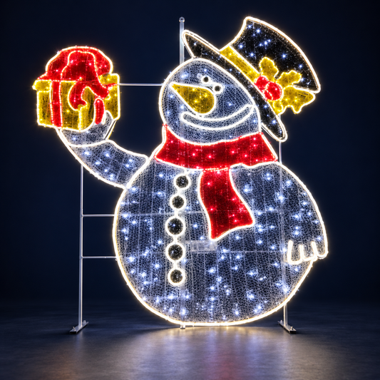 Figurină luminoasă LED Om de zăpadă cu cadou