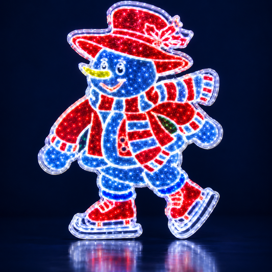 Figurină luminoasă LED Om de zăpadă pe patine